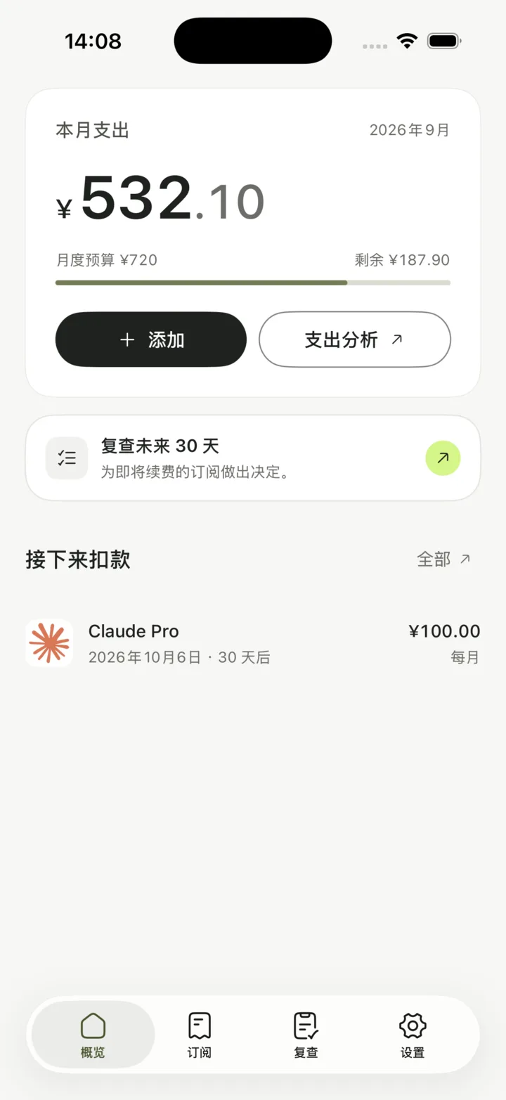 概览 · 本月支出与预算